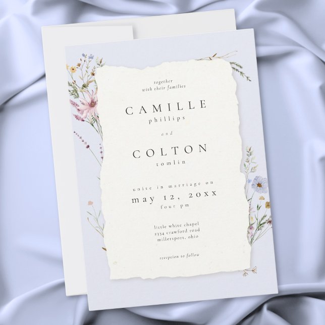 Convites Rustic Dusty Blue Romantic Wildflower Wedding (Rustic Blush Pink Romantic Wildflower Wedding Invitation)