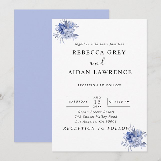 Convites rustic dusty blue roses and other flowers (Frente/Verso)