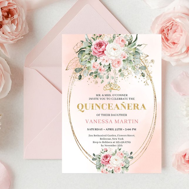 Convites Rustic Dusty Pink Rose Gold Quinceañera Invite (Rustic Dusty Pink Rose Gold Quinceañera Invite

)