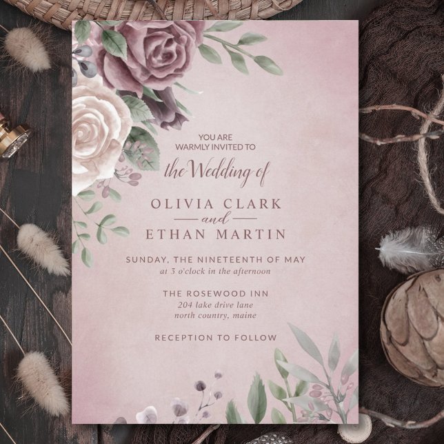 Convites Rustic Dusty Rose Floral Bouquet Pink Invitation (Criador carregado)