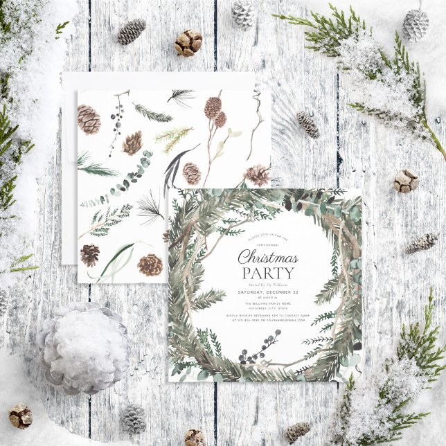 Convites Rustic Dusty Winter Wreath Festa de Natal (Criador carregado)