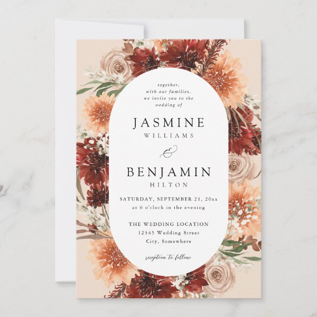 Convites Rustic Earth & Champagne Florals Beige de casament (Frente)