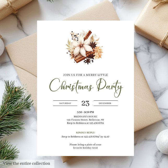 Convites Rustic Earthy Olive Ivory Christmas Party Invite (Rustic Earthy Olive Ivory Christmas Party)