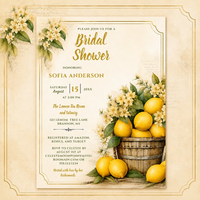 Convites Rustic Elegance Lemon Grove Chá de Noiva |  (Criador carregado)