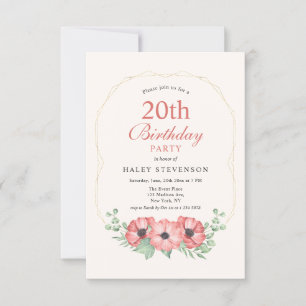 Convites Rustic Elegant Blush Pink Floral 20 Aniversário