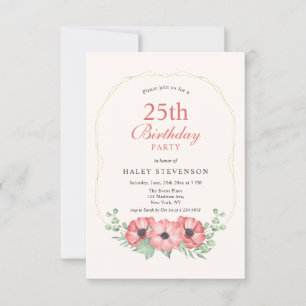 Convites Rustic Elegant Blush Pink Floral 25 Aniversário