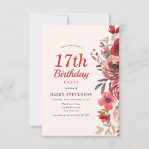 Convites Rustic Elegant Boho Chic Floral 17th Birthday
