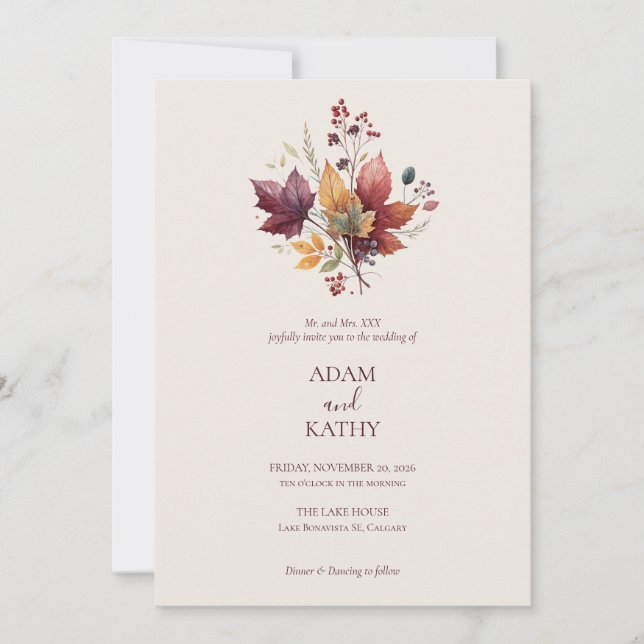Convites Rustic Elegant Fall Botanical Wedding Invitation  (Frente)