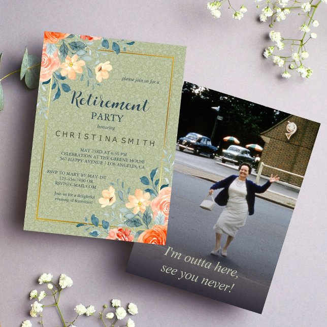 Convites Rustic Elegant Floral Watercolor Party (Rustic Elegant Floral Watercolor Retirement Party Invitation)