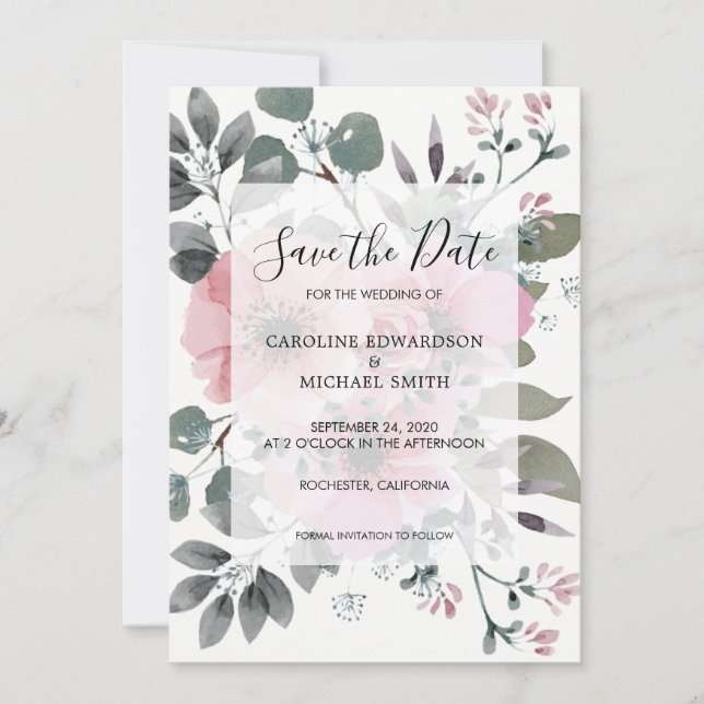 Convites Rustic elegant watercolor floral Guarde a Data (Frente)