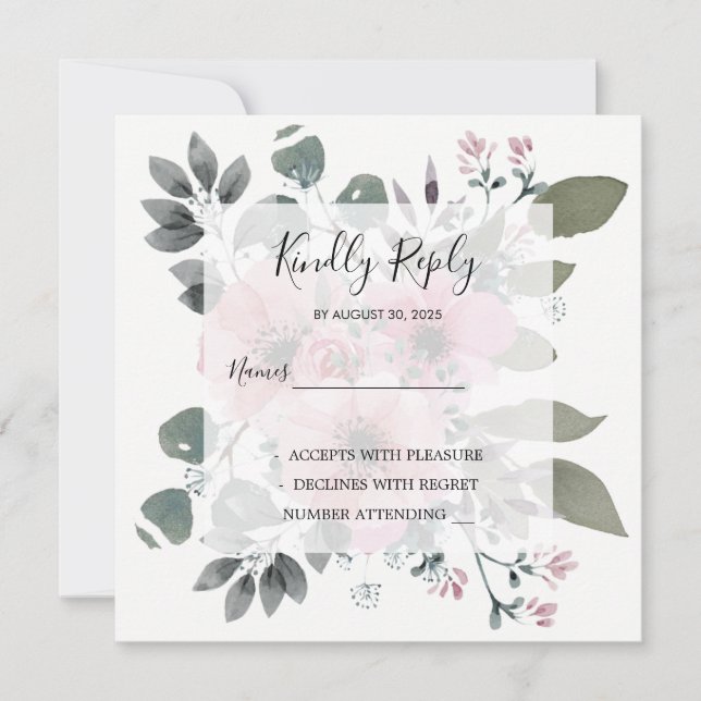 Convites Rustic elegant watercolor floral RSVP (Frente)