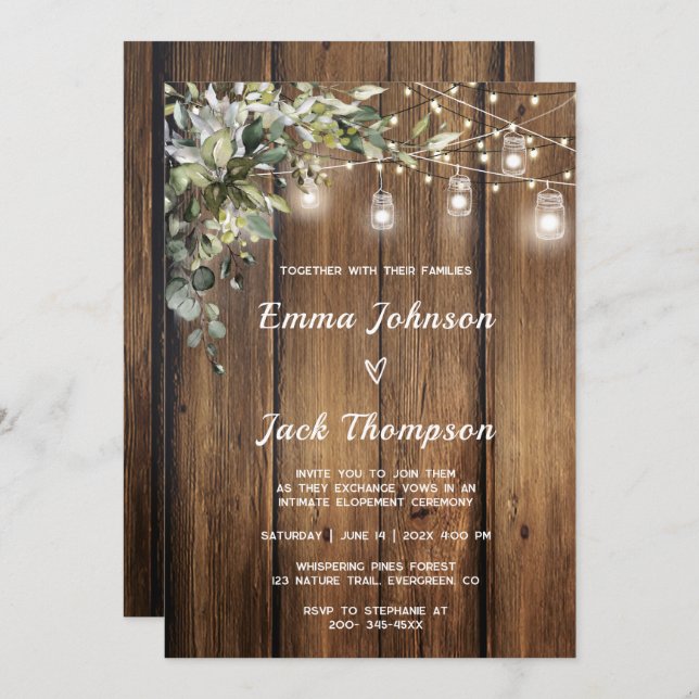 Convites Rustic Elopement Invitation Greenery (Frente/Verso)
