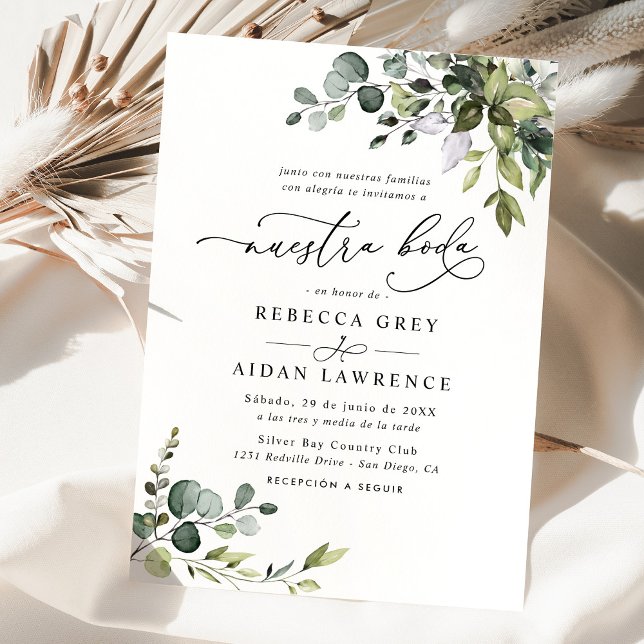 Convites Rustic Eucalyptus deixa Greenery Neustra Boda (Criador carregado)