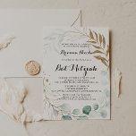 Convites Rustic Eucalyptus Dourado Calliografia Bat Mitzvah<br><div class="desc">Este convite russo de eucalipto para caligrafia de ouro bat mitzvah é perfeito para um simples bat mitzvah. Este design artístico apresenta folhagem verde de ouro,  feita à mão,  floral e aquarela,  eucalipto,  belamente organizada numa elegante moldura geométrica.</div>
