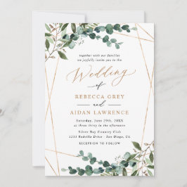 Convites Rustic Eucalyptus Greenery Gold All-in-One Wedding
