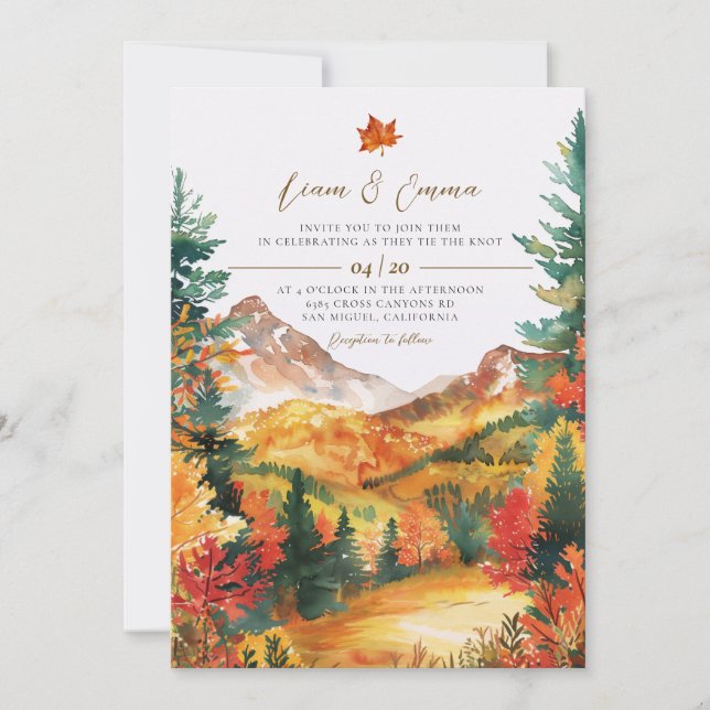 Convites Rustic Fall Autumn Landscape Wedding Invitation (Frente)