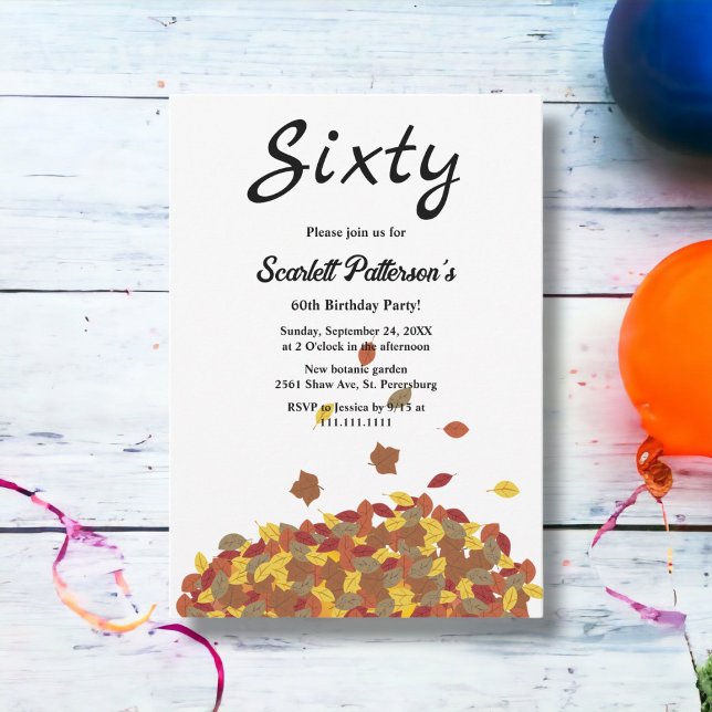 Convites Rustic Fall Deixa Autumn Floral 60º Aniversário (Criador carregado)