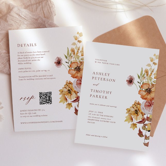 Convites Rustic Fall Floral Boho Weding QR (Criador carregado)