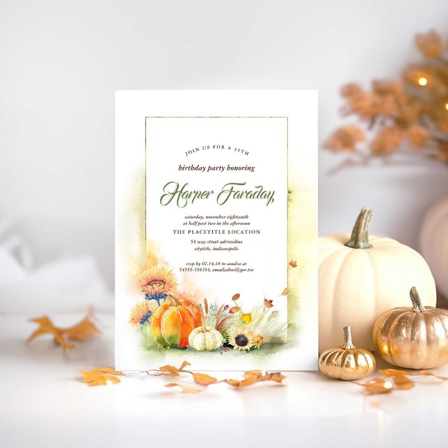Convites Rustic Fall Harvest Pumpkin Girassol Aniversário (Pumpkins Elegant Fall Birthday Invitations)