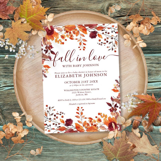 Convites Rustic Fall In Love Autumn Chá de fraldas Invent (Rustic Fall In Love Autumn Baby Shower Invitation)