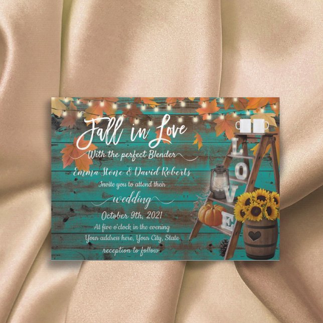 Convites Rustic Fall in Love Perfect Blender Teal Weding (Criador carregado)