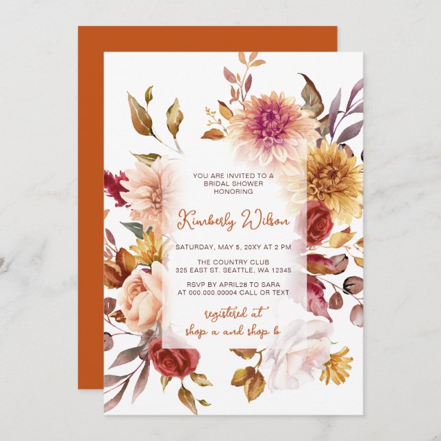 Convites Rustic Fall in Love Pumpkins Fall Bridal Shower (Frente/Verso)