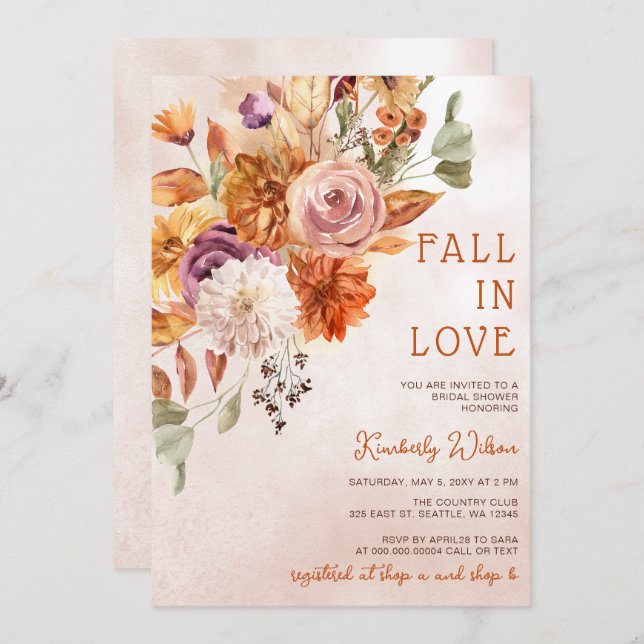 Convites Rustic Fall in Love Pumpkins Fall Bridal Shower (Frente/Verso)