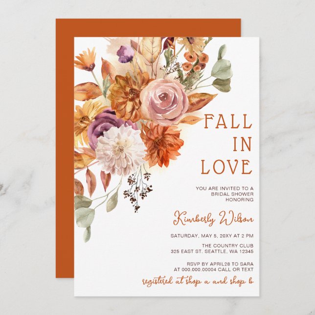 Convites Rustic Fall in Love Pumpkins Fall Bridal Shower (Frente/Verso)