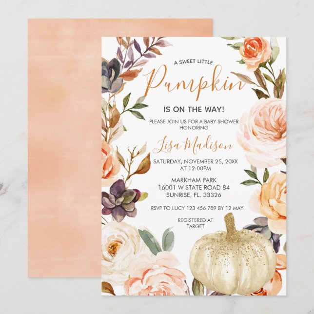 Convites Rustic Fall Pumpkin está no caminho do Chá de fral (Frente/Verso)