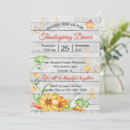 Convites Rustic Fall Pumpkin Floral Janto de Ação de Graças