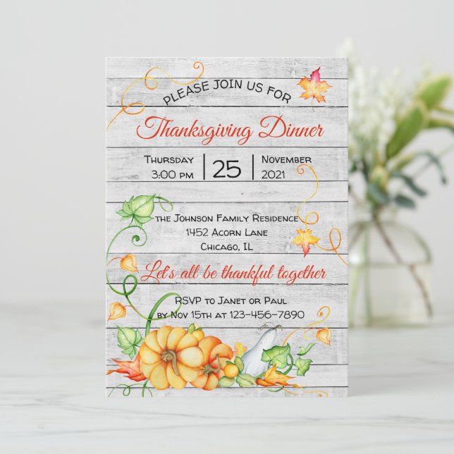 Convites Rustic Fall Pumpkin Floral Janto de Ação de Graças (Em pé/Frente)