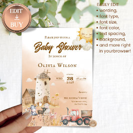 Convites Rustic Farm Animal Baby Shower Invitation