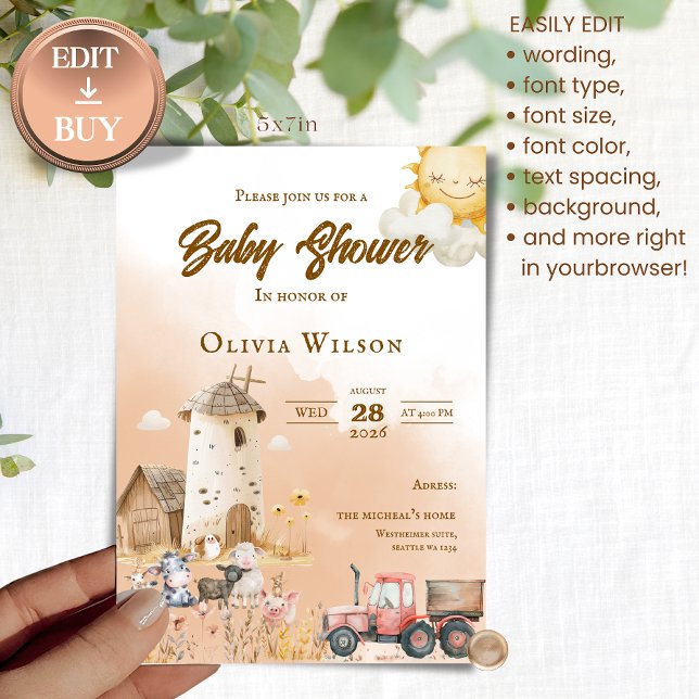 Convites Rustic Farm Animal Baby Shower Invitation (Criador carregado)
