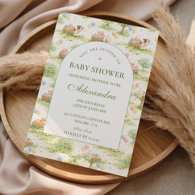 Convites Rustic Farm Animals Pastel Baby Shower (Criador carregado)