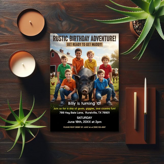 Convites Rustic Farm Birthday Party Invitation (Criador carregado)