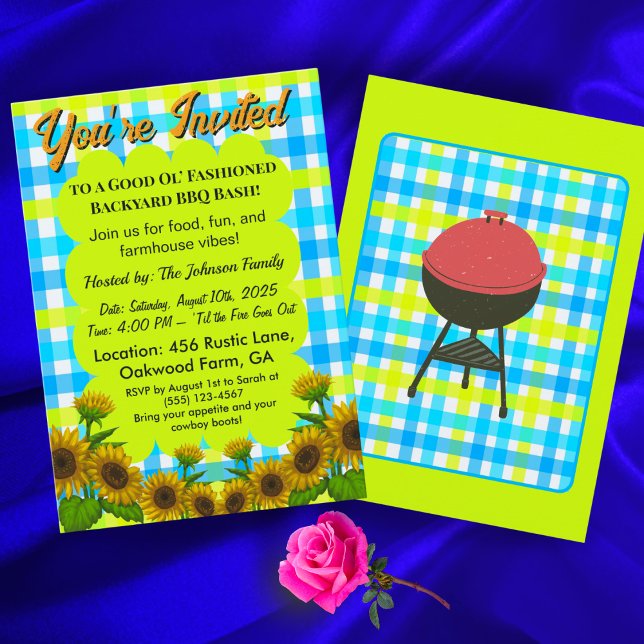 Convites Rustic Farmhouse BBQ Card – Sunflower Cookout (Criador carregado)