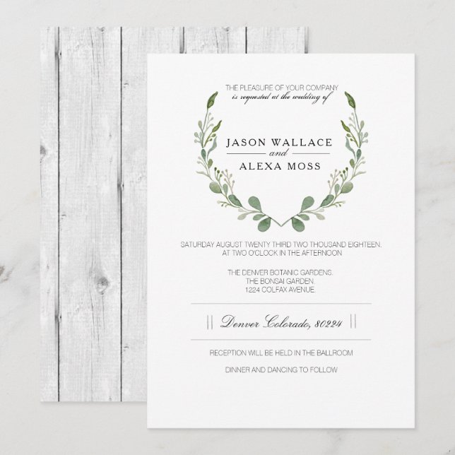 Convites Rustic Farmhouse Greenery | Casamento Elegante (Frente/Verso)