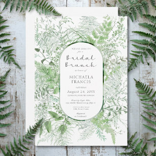 Convites Rustic Fern Green Foliage White Bridal Brunch