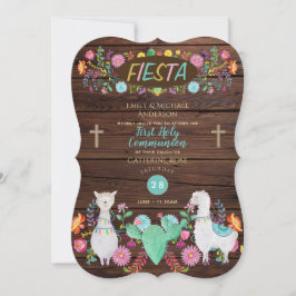 Convites Rustic Fiesta First Commune Folk Flowers Llama