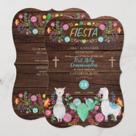 Convites Rustic Fiesta First Commune Folk Flowers Llama