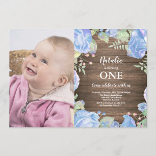 Convites Rustic First primeiro aniversario Invitation Blue 