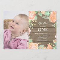 Rustic First primeiro aniversario Invitation Peach