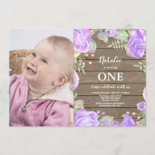 Convites Rustic First primeiro aniversario Invitation Purpl