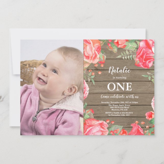 Convites Rustic First primeiro aniversario Invitation Red F (Frente)