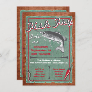 Convites Rustic Fish Fry Party Poster Invitation
