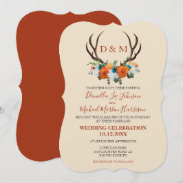 Convites Rustic Floral Antlers BOHO Wedding