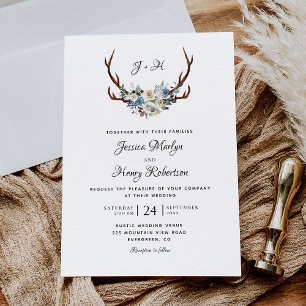 Convites Rustic Floral Antlers Elegant Wedding