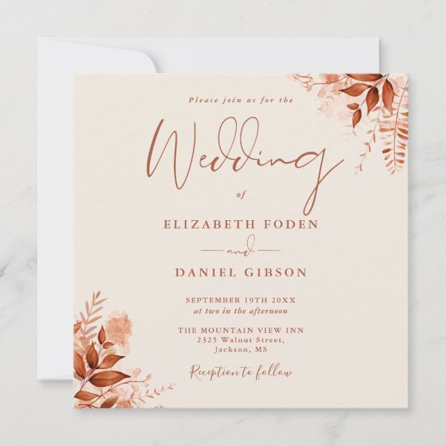 Convites Rustic Floral Autumn Fall Wedding (Frente)