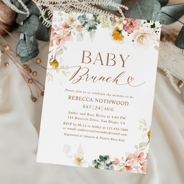 Convites Rustic Floral Baby Brunch (Criador carregado)