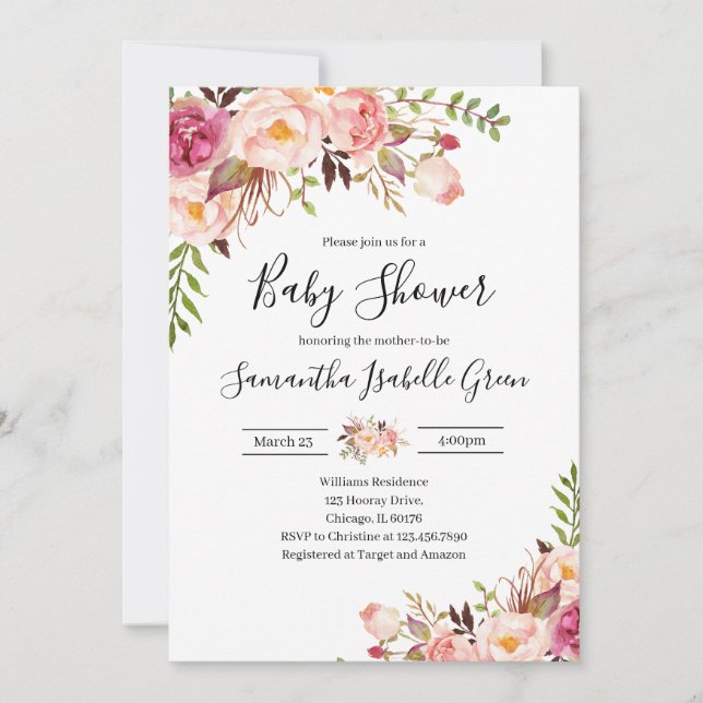 Convites Rustic Floral Baby Shower (Frente)